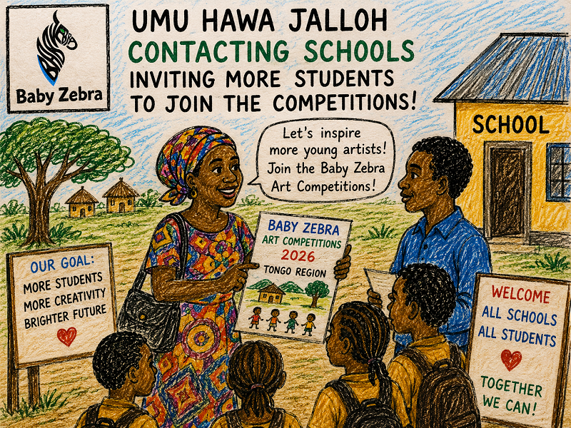Baby Zebra Project Manager Umu Hawa Jalloh Begins School Outreach for 2026 Art Competitions.   April 2, 2026